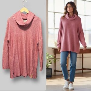 Jadelynn Brooke Pink Knit Hoodie Sweater – Size L cowl neck finger holes